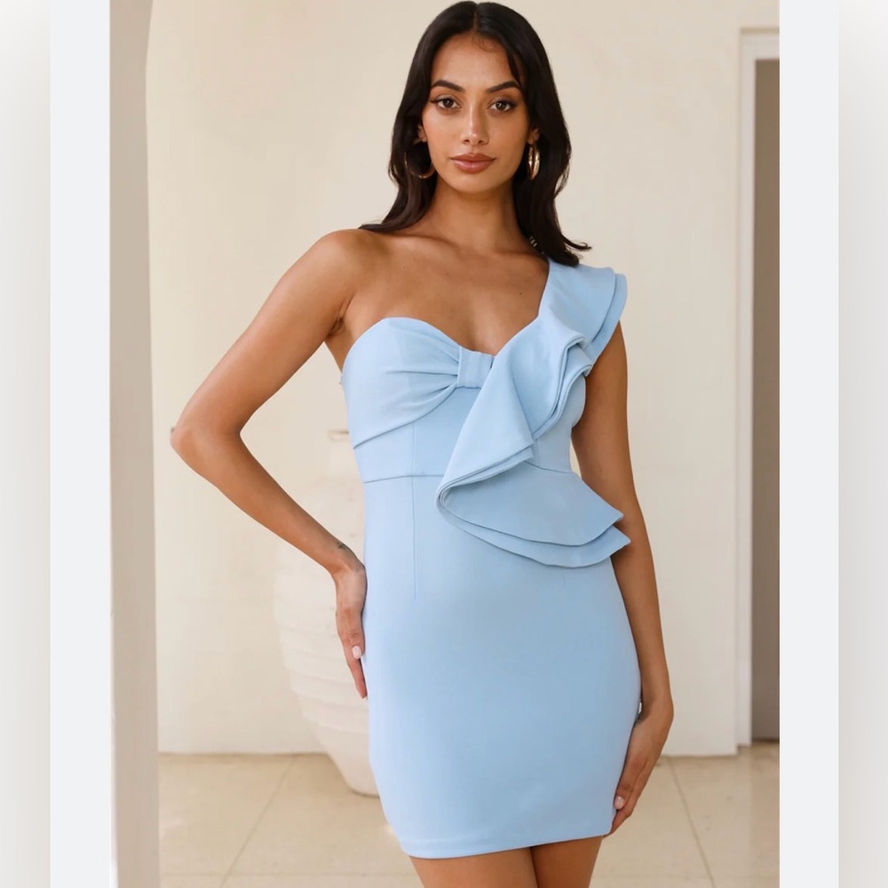 HELLO MOLLY NEWNESS CALLING ONE SHOULDER MINI DRESS BLUE SIZE 4